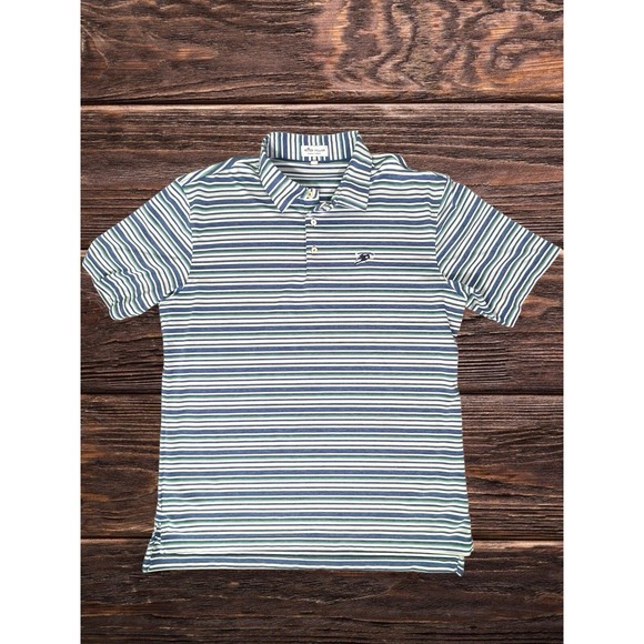 Peter Millar Summer Comfort Golf Polo Shirt Mens L Blue Striped Performance Bull - Picture 1 of 8